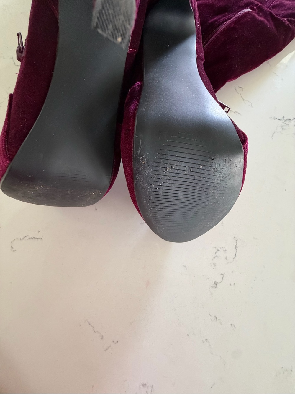 JustFab Wine Velvet Over-the-Knee Stiletto Boots - Picture 3 of 4